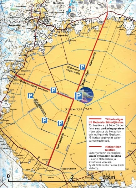 Karta med info om trafik och parkering på Söderfjärden